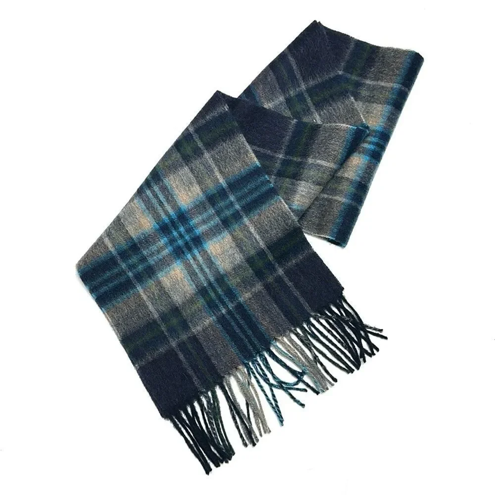 NWOT Marchbrae Wool Gray Blue Plaid Scarf Men’s